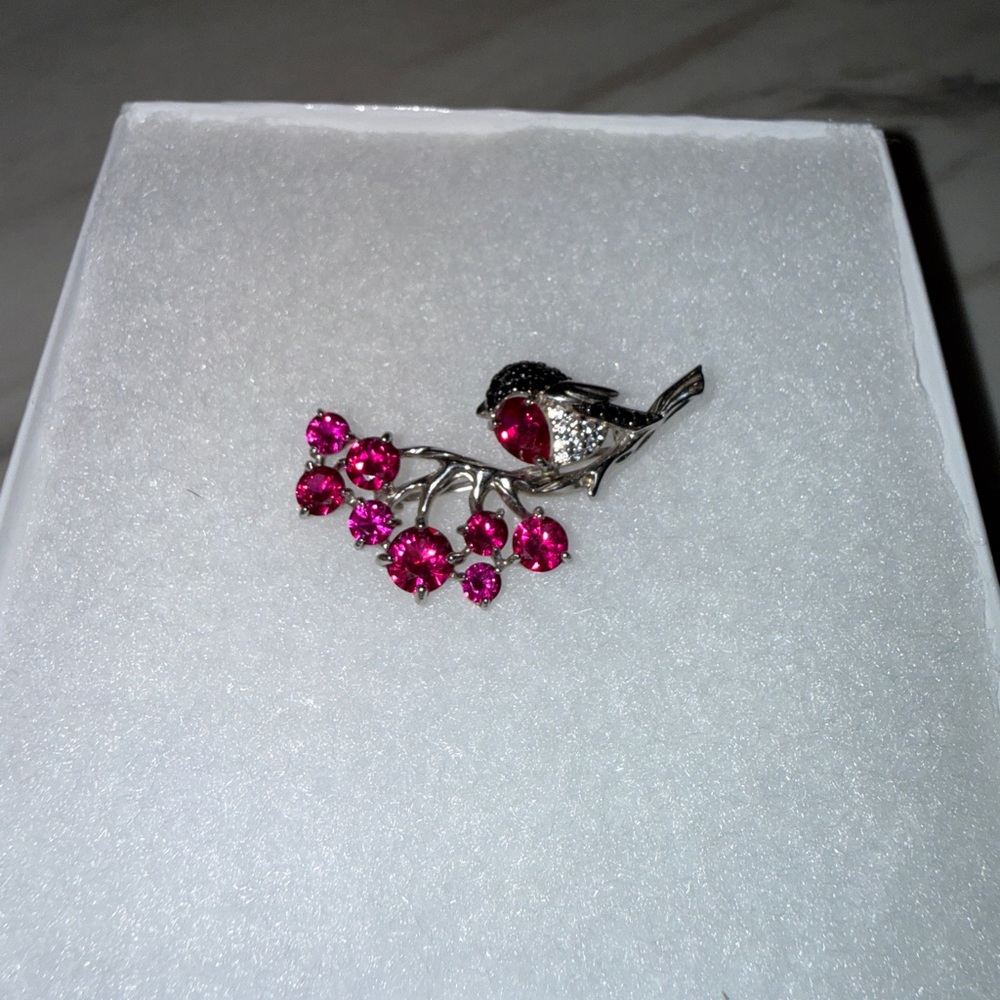 Elegant Silver and Red Crystal Brooch - Picture 4 of 4
